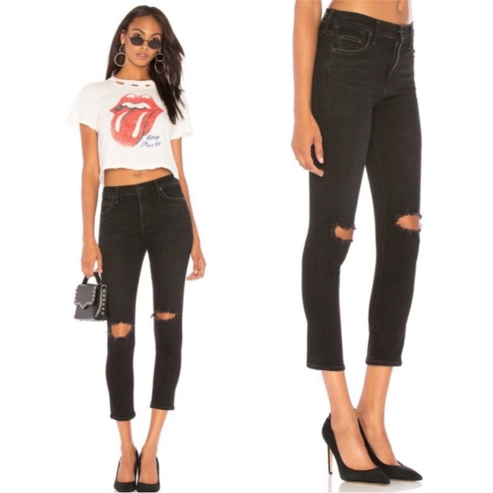 Citizens of Humanity Rocket crop high rise Black Distressed Jeans